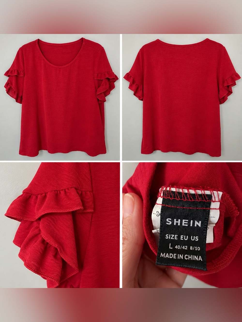 SHEIN Vibrant Red Short Sleeve Ruffle Knit Top